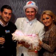 Pizza boss - Paul Ashurst (centre) at a staff party with Towie stars James Argent and Sam Faiers