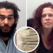 Jailed - Donal Francis and Jodi Thompson and (inset) the paper tabs used to promote drug dealing