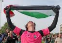 Palestine in his heart - Great Wakering Rovers goalkeeper Luis Shamshoum celebrates following his side’s semi-final win in the FA Vase