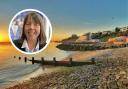 Award - Three Shells Beach in Southend and (inset) Meg Davidson