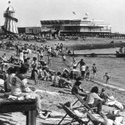 Looking out - residents and daytrippers flock to Southend seafront as they enjoy some time in the sun while looking out over the Thames Estuary in 1980s