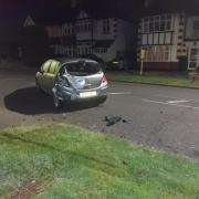 Crash - Brian's wrecked vehicle in the middle of Thames Drive