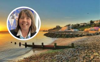 Award - Three Shells Beach in Southend and (inset) Meg Davidson