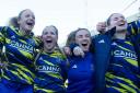 On a high - Hayley West (second from left) celebrates with Hashtag United