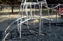 The charred remains of the play area in Dilkes Park in South Ockendon