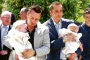 Family – Barrie and Tony Drewitt-Barlow with their twin sons Jasper and Dallas at their Christening last July