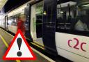 Delays - an image of a c2c train and a warning sign