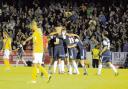 Relief – the Blues players celebrate Ryan Cresswell’s winner