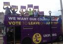 Ukip Councillor Tim Aker and other party members sounding the horn for Brexit