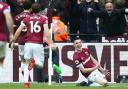 Full of joy - Declan Rice (right) celebrates after scoring his first goal in professional football