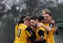 Hoping to have more to celebrate - East Thurrock United defender Steve Sheehan (far right) Picture: MIKEY CARTWRIGHT