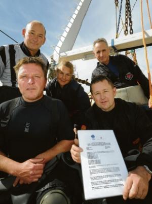 Time team – divers Steve Meddle, Rob Keys, Debbie Woods, Steve Ellis and Bill Sayer