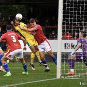 Going up for the ball - recalled Blues striker Aaron Cosgrave
