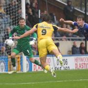 Heading home - Harry Cardwell nets his second goal of the game for Blues
