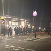 Commuters outside Leigh station - south Essex stations have been packed this evening as trains were cancelled