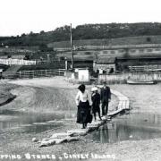 Vintage crossing - An old photograph of the stepping stones at Canvey Island, probably taken in the early 1900s