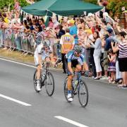 The two breakaway riders from stage three, Jan Barta and Jean-Marc Bideau, sweep through Chelmsford