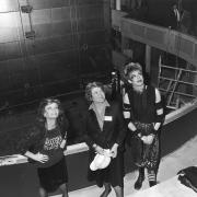 Actress Kate O’Mara, Ann-Marie Wells and a young Julian Clary (then still performing as the Joan Collins Fan Club) looking round the theatre in 1988
