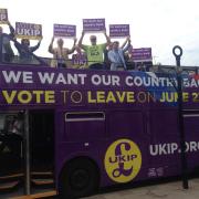 Ukip Councillor Tim Aker and other party members sounding the horn for Brexit