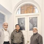 Shocked - Ghulm Faruque, Muhammed Kibria and Rafique Ahmed by the front door of imam Mahmudul Hasan’s flat