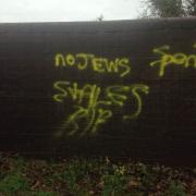 Anti-semitic graffiti on a railway bridge in Hockley
