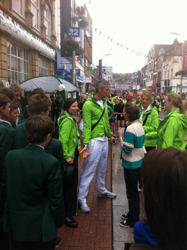 Mark Foster outside Lloyds Southend where he will run with Olympic torch later this morning.