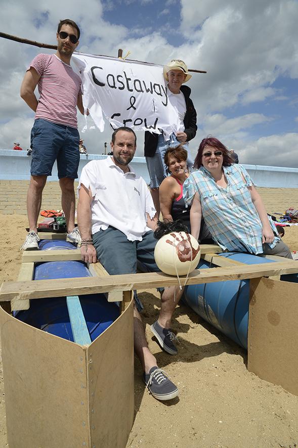 21/06/15, Canvey Rotary club's raft race at Thorney Bay beach.  Castaway and Crew