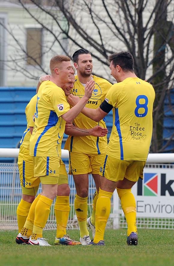 06/02/16 Concord Rangers v Eastbourne Borough
Players celebrate their first goal