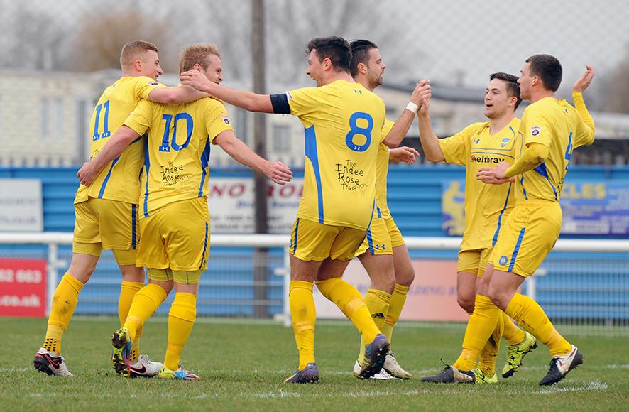 06/02/16 Concord Rangers v Eastbourne Borough
Players celebrate the second goal