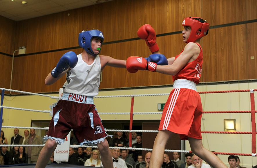 Rayleigh ABC Boxing night at Mill Hall, Rayleigh.Lewis Walton in red from Rayleigh v PAddy Hanrahan from Tenderton