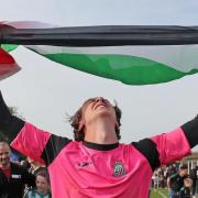 Palestine in his heart - Great Wakering Rovers goalkeeper Luis Shamshoum celebrates following his side’s semi-final win in the FA Vase