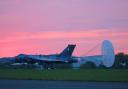 Red skies - the Vulcan blasted down the runway at sunset