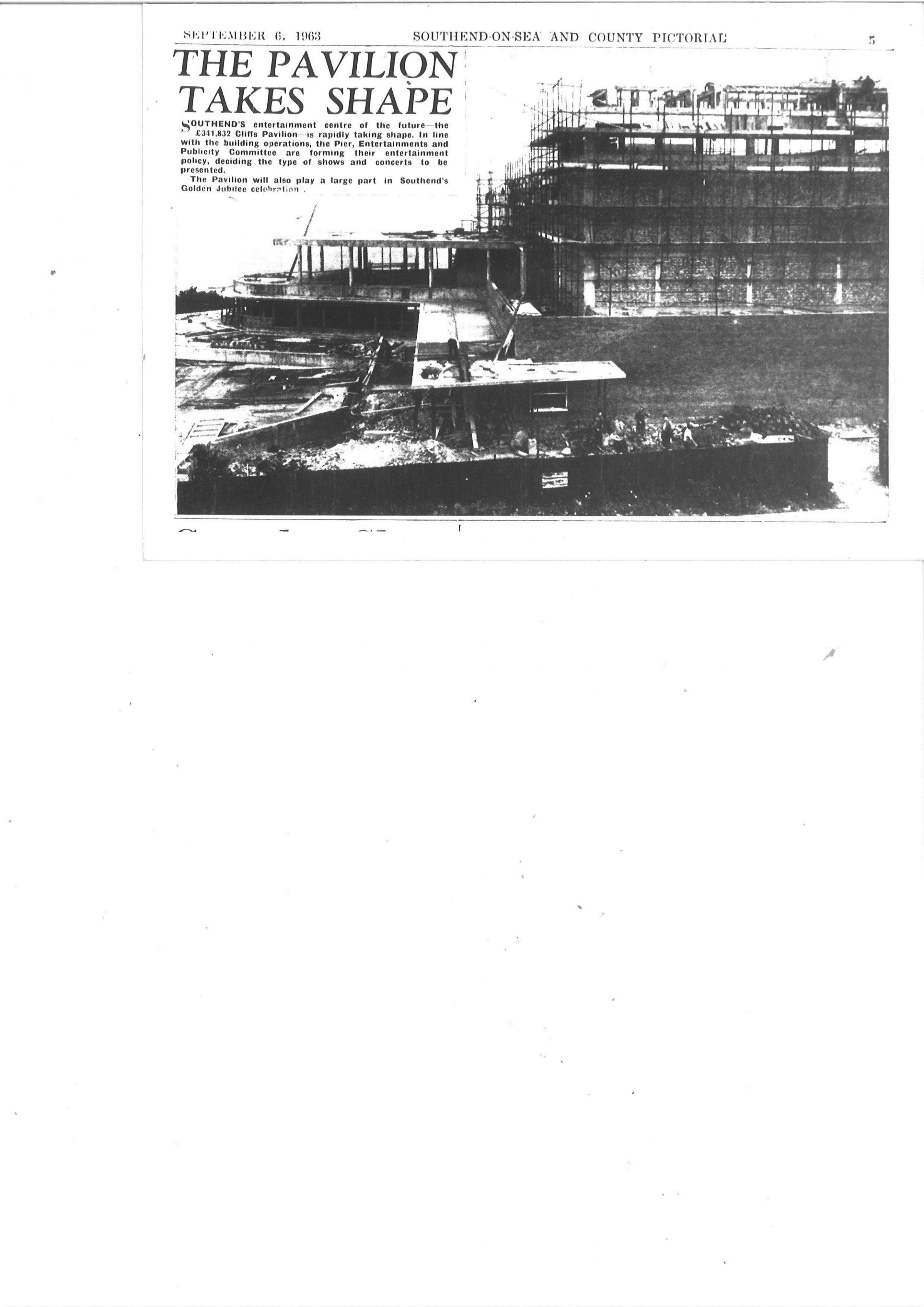 Construction - this newspaper article, dated September 6, 1963, shows Cliffs Pavilion taking shape