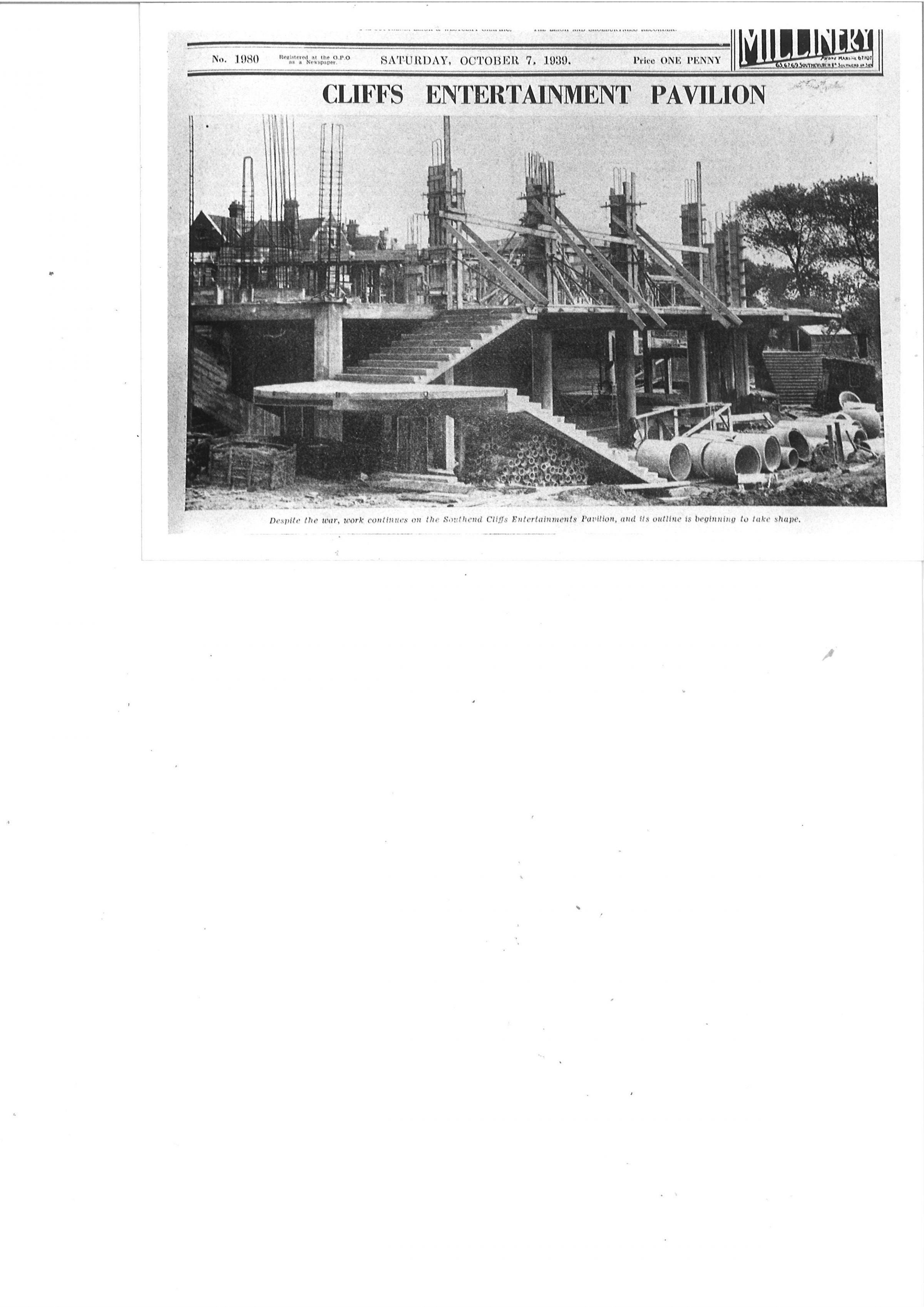 Wartime scenes - the construction of Cliffs Pavilion was put on hold during the Second World War, as this snap from October 1939 shows