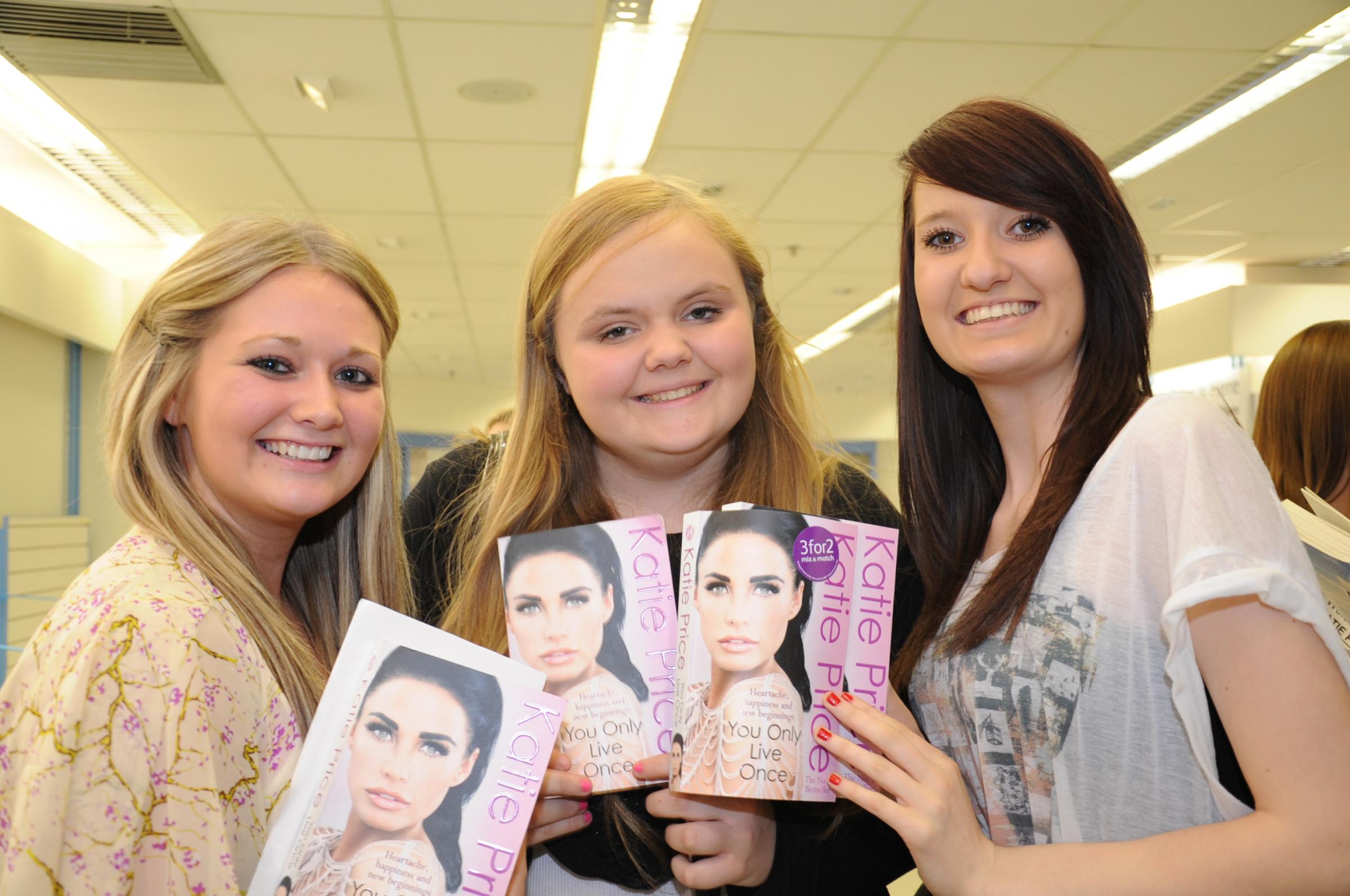 Avid fans - Nicole Carter, Paige Nesbit and Chloe Gallacher were first in line and waited six-and-a-half hours to meet Katie Price at the Eastgate Shopping Centre in April 2011