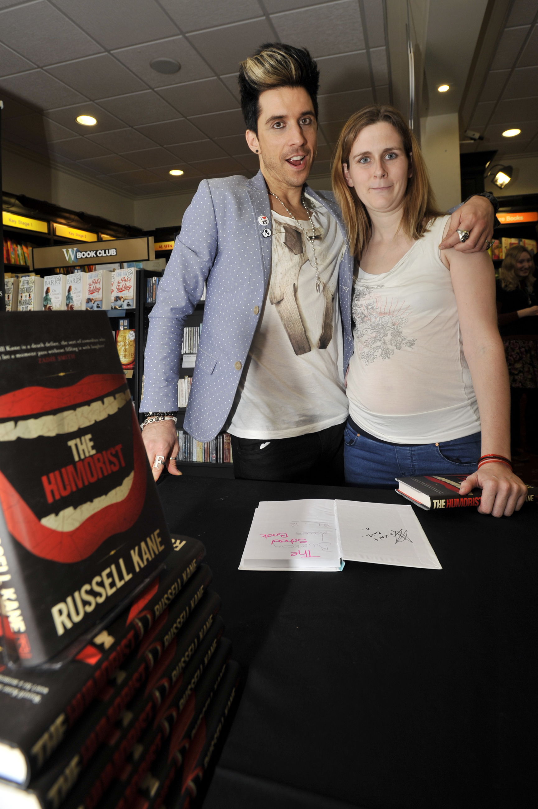 Time for a quick picture - Russell Kane meets the Billericay-based Kelly Featherstone during a book signing in Southend