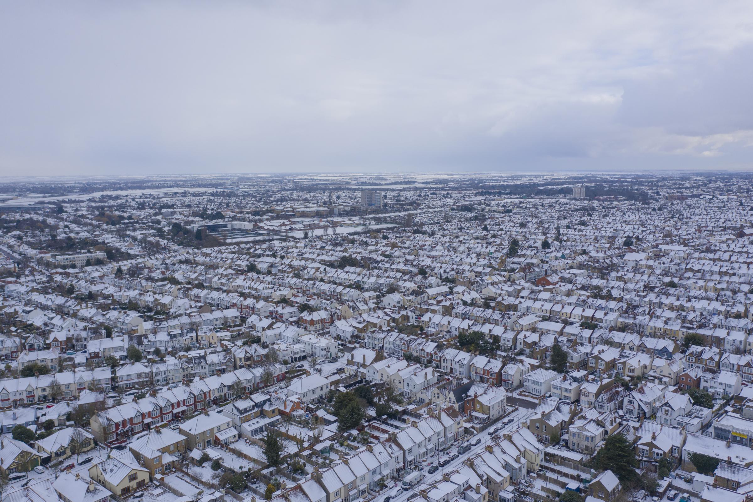Snow-covered roofs - Southend homes covered in the white stuff Picture: ROSS BIRNIE
