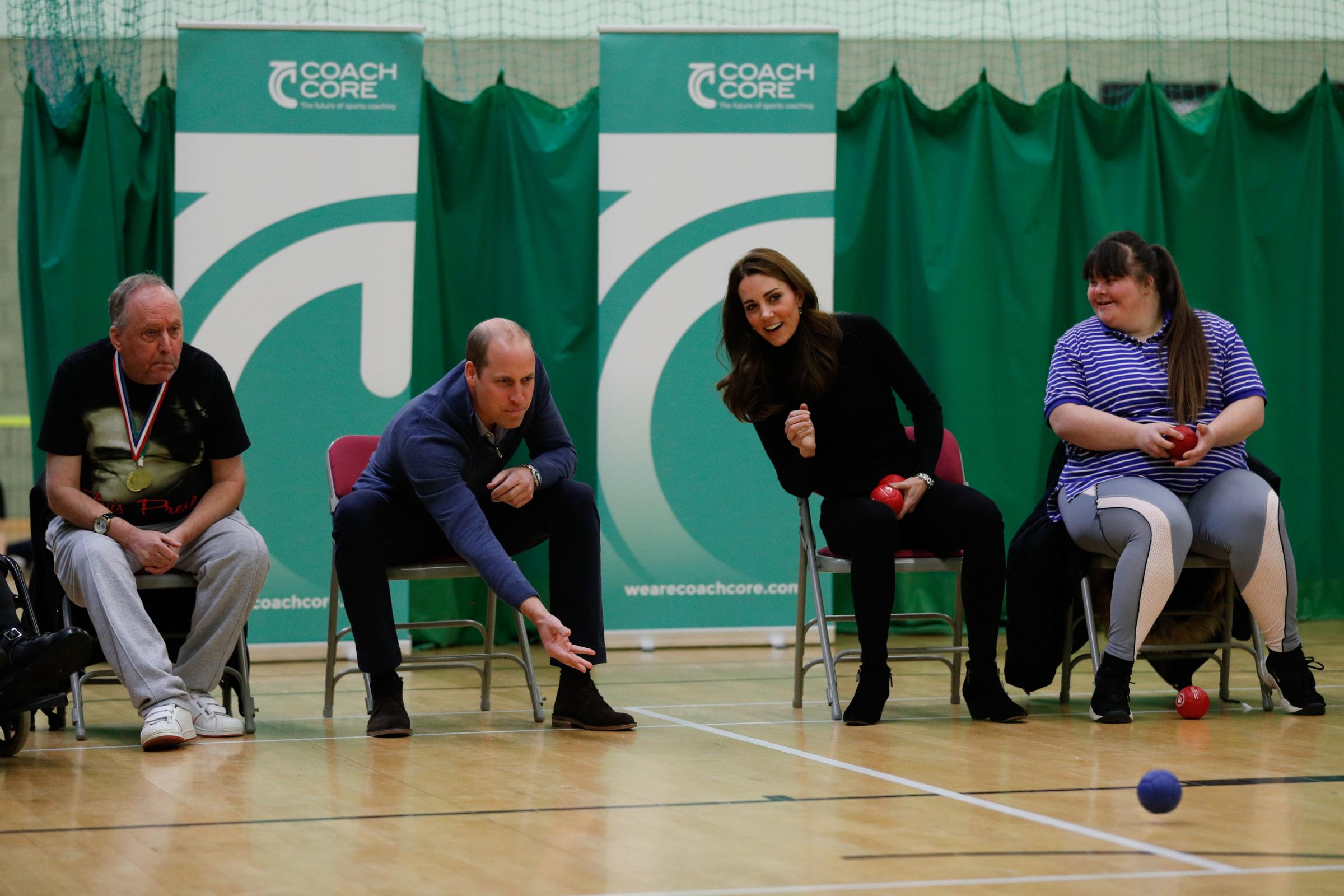 Getting involved - William and Kate play boccia as they take part in a Coach Core session at Basildon Sporting Village