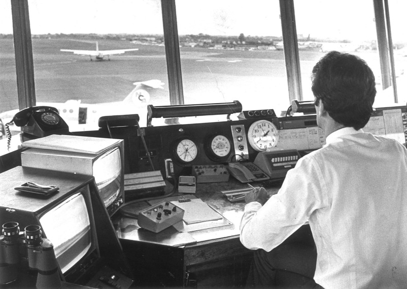 Casting his eye over the airport - the view from the control tower in the 1980s