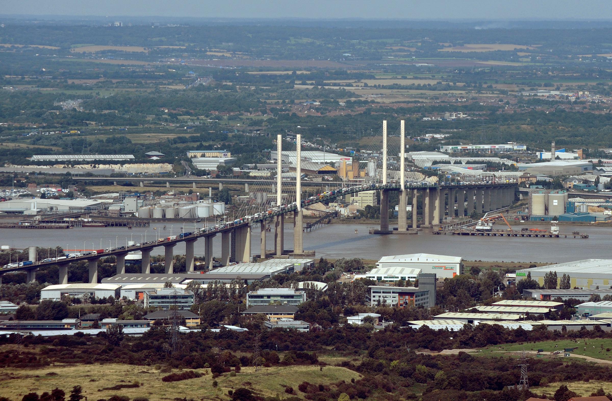 Birds eye view - an aerial view of the QEII bridge, which connects Essex with Kent, in 2014