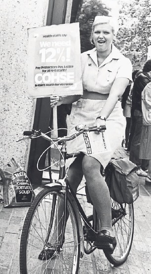 Drive-by protest - nurse Frances Parker campaigns for a pay rise in 1982