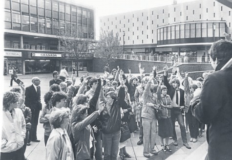 Show of hands - Basildon Social Security staff go on strike in September 1982