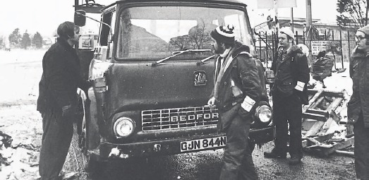 Pass - a gritting van is let past by striking Basildon Council workers in 1979