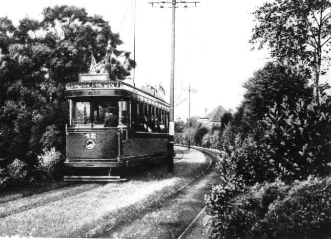 On the tracks - a tram passes through Thorpe Bay soon after the service was established