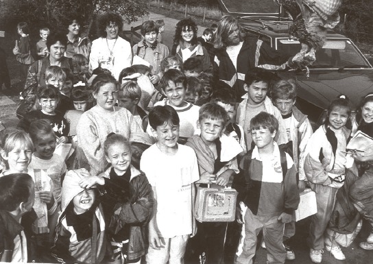 What a hoot - a host of schoolchildren meet Amber the owl in 1991