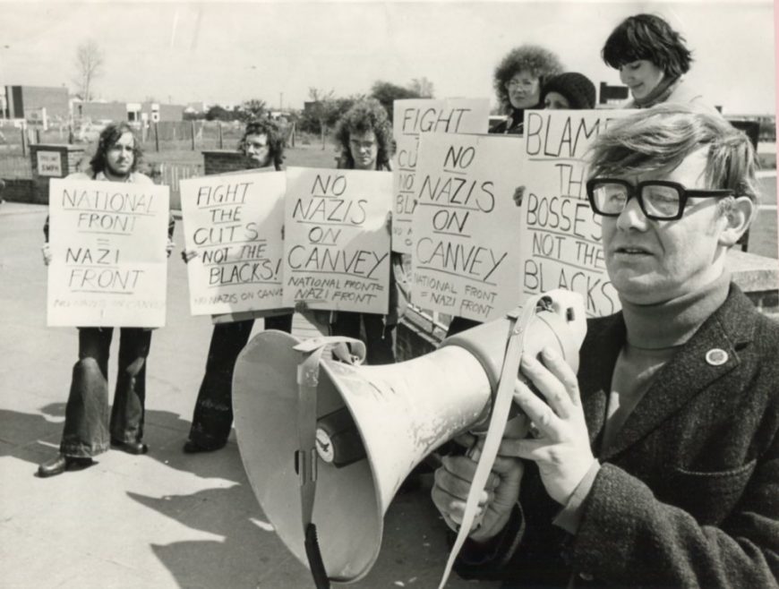 Placards - Tony Wright speaking out against the National Front Party on Canvey in 1977