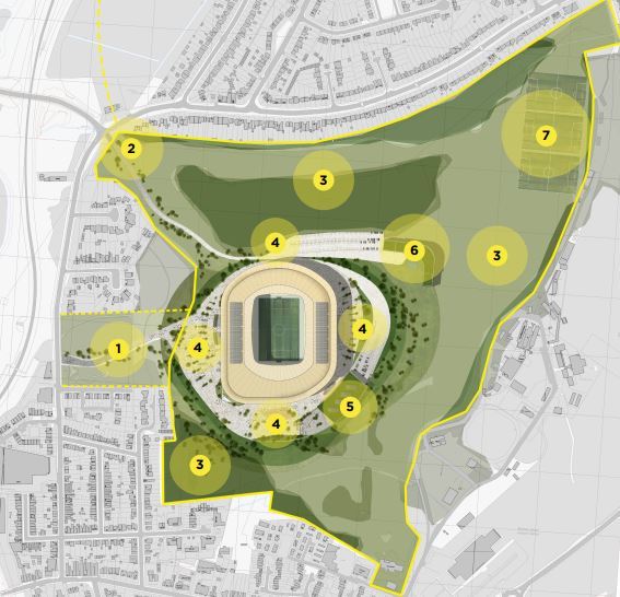 This stadium masterplan has been put forward by the owners of Bushey Hall Golf Club, who are seeking for their site to be taken out of the greenbelt as part of Hertsmere Borough Councils local plan