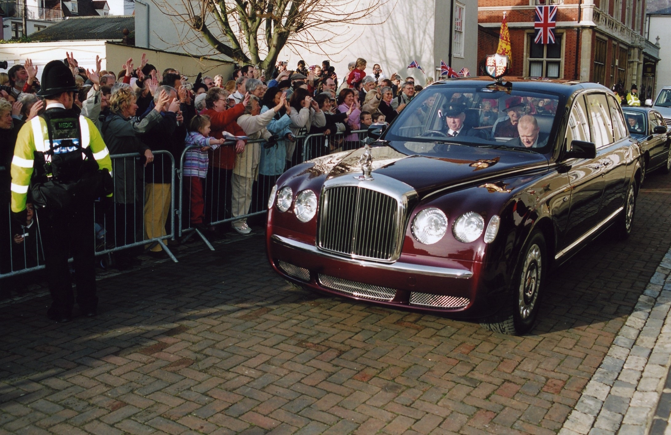 Welcome - crowds gathered as the Queen and Prince Philip were driven through Harwich.