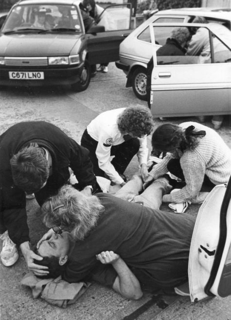 Scene of devastation - a Red Cross exercise held at the school in 1985