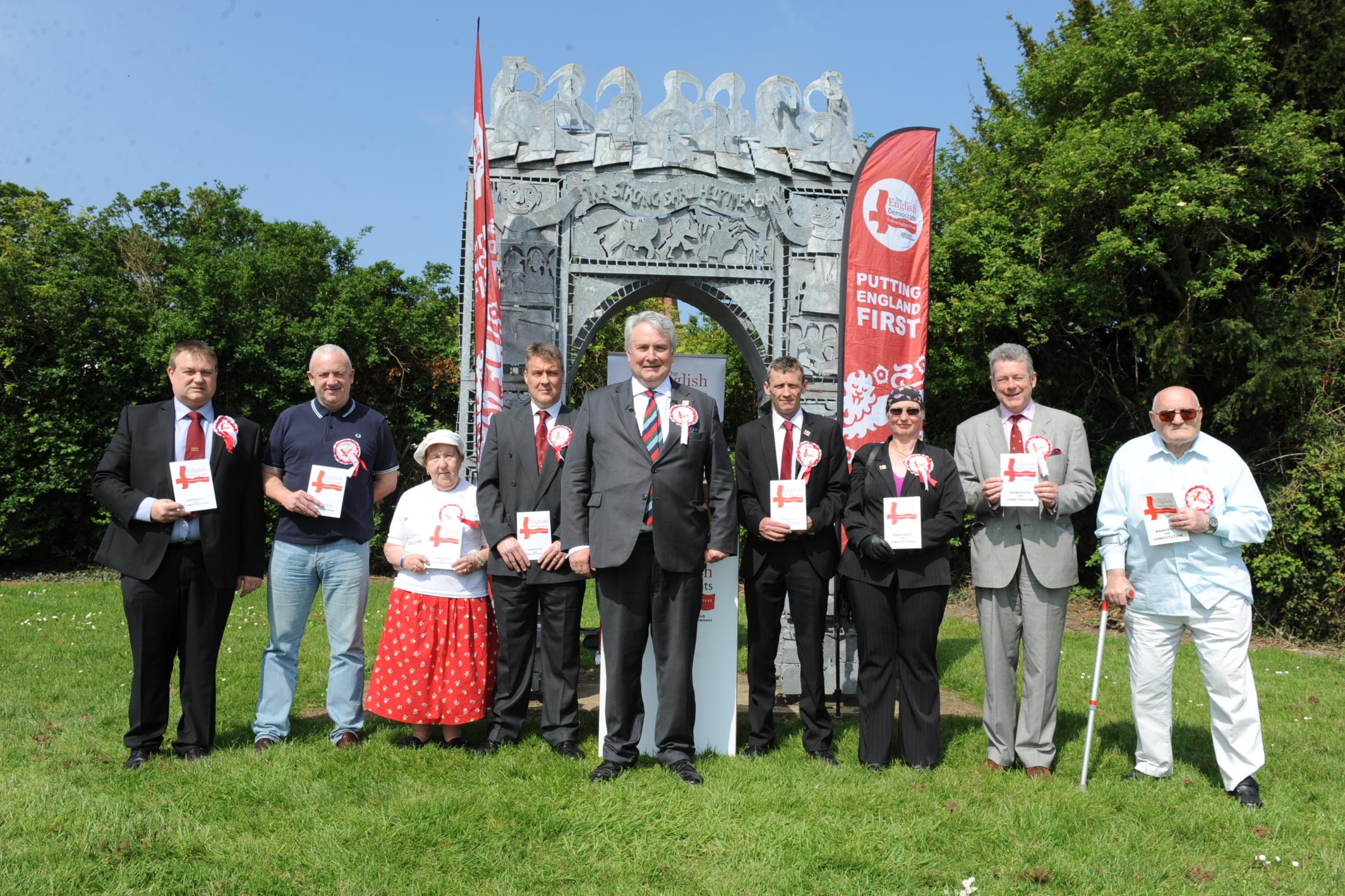 United - English Democrats launch their EU election campaign at the Fobbing peasants revolt gate in 2014